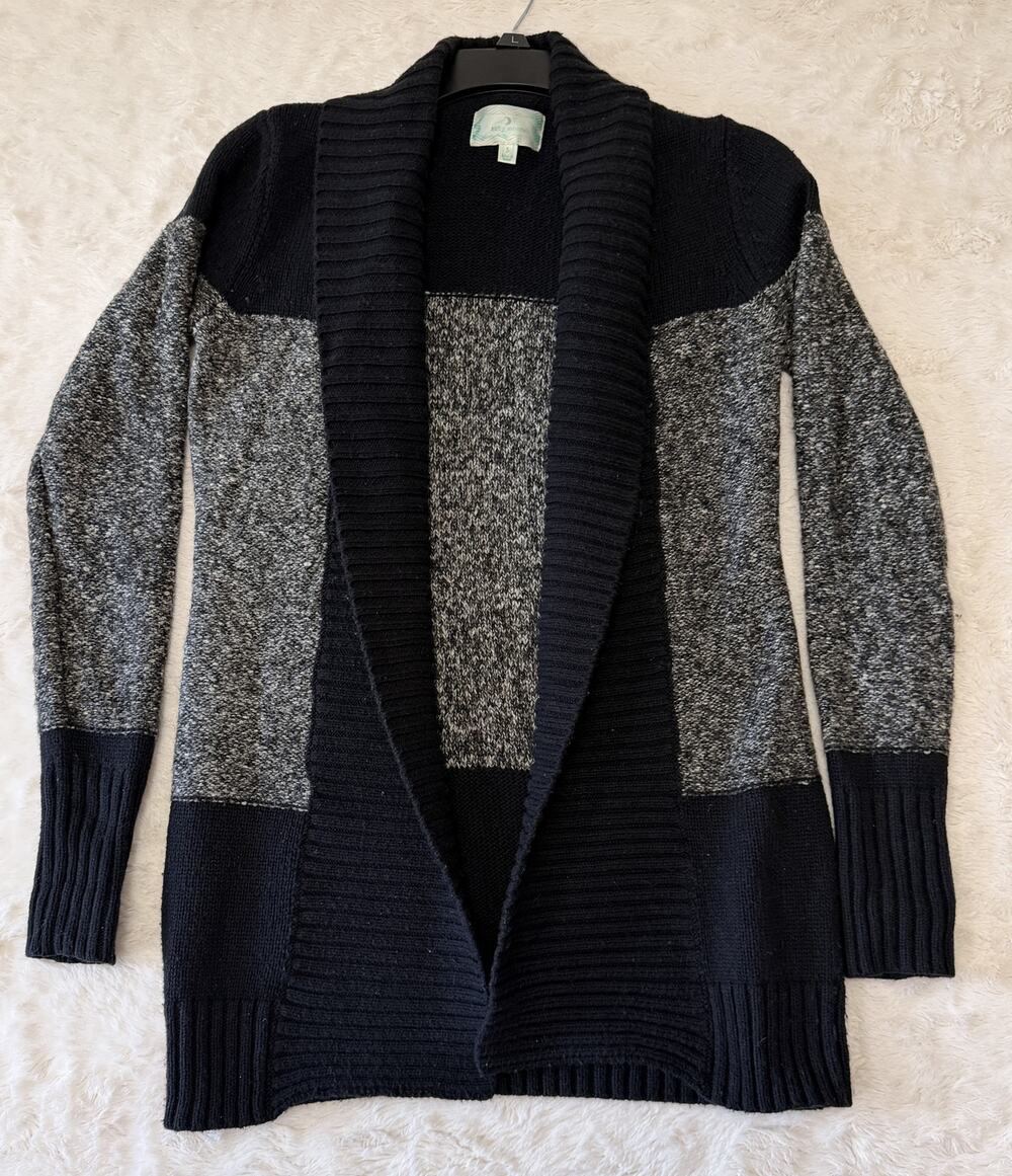 Anthropologie Ruby Moon Black & Gray Chunky Knit Open Cardigan Size S